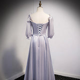 A Line Silver Long Prom Dresses HZ1023