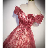 A line Off the Shoulder Red Tulle Prom Dresses HZ1023