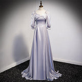 A Line Silver Long Prom Dresses HZ1023