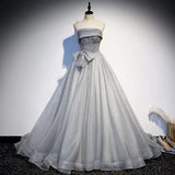 Ball Gown Strapless Tulle Long Prom Dresses HZ1023