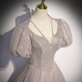 Simple A line Tulle Long Prom Dresses HZ1023