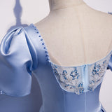 A line Short Sleeves Light Sky Blue Prom Dresses HZ1023