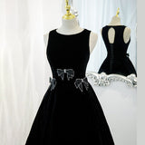 A line Black Knee Length Prom Dresses HZ1023