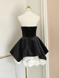 Cute A Line Strapless Velvet Black Holiday Dress Travel Vacation Dresses Short Birthday Dress HZ1023
