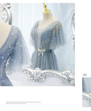 A line Light Sky Blue Tulle Prom Dresses HZ1023