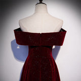 A line Off The Shoulder Burgundy Prom Dresses Sexy Evening Dress HZ1023