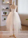 Strapless 3D Flower White Tulle Satin Short Prom Dress Homecoming Dress HZ1023