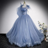 Ball Gown Blue Tulle Long Prom Dresses HZ1023