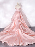 Elegant Pink A Line Strapless Appliques Satin Evening Dress Prom Dress HZ1023