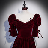 A line Burgundy Velvet Prom Dresses HZ1023