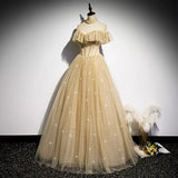 A line Tulle Long Prom Dresses HZ1023