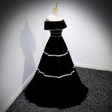 A line Black Off The Shoulder Long Prom Dresses HZ1023