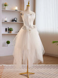 Strapless 3D Flower White Tulle Satin Short Prom Dress Homecoming Dress HZ1023
