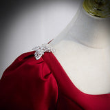 A line Red Short Sleeves Long Prom Dresses HZ1023