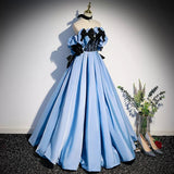 Ball Gown Blue Strapless Satin Blue Prom Dresses HZ1023