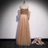 A line Tulle Long Sleeves Prom Dresses HZ1023