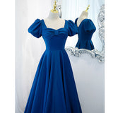 A line Royal Blue Satin Prom Dresses HZ1023