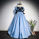 Ball Gown Blue Strapless Satin Blue Prom Dresses HZ1023