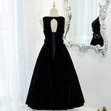 A line Black Knee Length Prom Dresses HZ1023