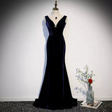 Mermaid V neckline Sleeveless Navy Blue Prom Dresses HZ1023