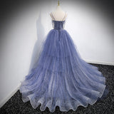 A Line Tulle Prom Dresses Straps Blue Evening Dress HZ1023