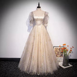 A line Short Puffy Sleeves Tulle Prom Dresses HZ1023