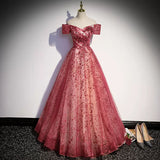 A line Off the Shoulder Red Tulle Prom Dresses HZ1023