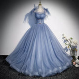Ball Gown Blue Tulle Long Prom Dresses HZ1023
