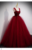Ball Gown Burgundy Tulle Long Prom Dresses HZ1023