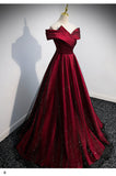 Off The Shoulder Red Short Sleeves Long Prom Dresses HZ1023