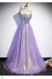 A line Sweetheart Long Tulle Lilac Prom Dresses HZ1023