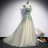 A Line Straps Tulle Prom Dresses Long Prom Dress HZ1023