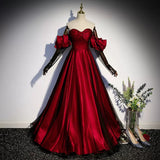A line Short Puffy Sleeves Tulle Red Prom Dresses HZ1023