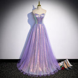 A line Sweetheart Long Tulle Lilac Prom Dresses HZ1023