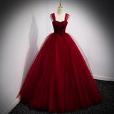 Ball Gown Burgundy Tulle Long Prom Dresses HZ1023