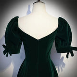 A line Dark Green Velvet Prom Dresses HZ1023