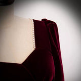 Simple A line Velvet Long Prom Dresses HZ1023