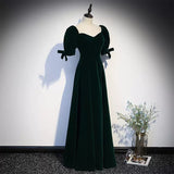 A line Dark Green Velvet Prom Dresses HZ1023