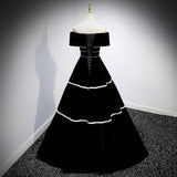 A line Black Off The Shoulder Long Prom Dresses HZ1023