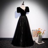 A line Black Long Prom Dresses HZ1023