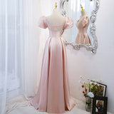 A line Satin Pink Long Prom Dresses HZ1023