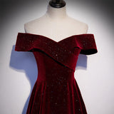 A line Off The Shoulder Burgundy Prom Dresses Sexy Evening Dress HZ1023