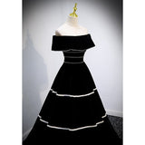 A line Black Off The Shoulder Long Prom Dresses HZ1023
