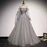 A line Off the Shoulder Long Sleeves Prom Dresses HZ1023