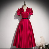 A line Red Knee Length Prom Dresses HZ1023