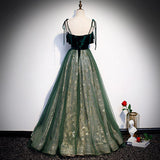 A line Spaghetti Straps Green Sequin Lace Prom Dresses HZ1023