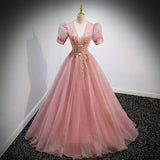 Ball Gown Pink Prom Dresses Sexy Evening Dress HZ1023