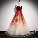 A line Red Sequin Tulle Prom Dresses Sexy Evening Dress HZ1023