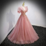 Ball Gown Pink Prom Dresses Sexy Evening Dress HZ1023