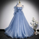 Ball Gown Blue Tulle Long Prom Dresses Sweet 16 Dress HZ1023